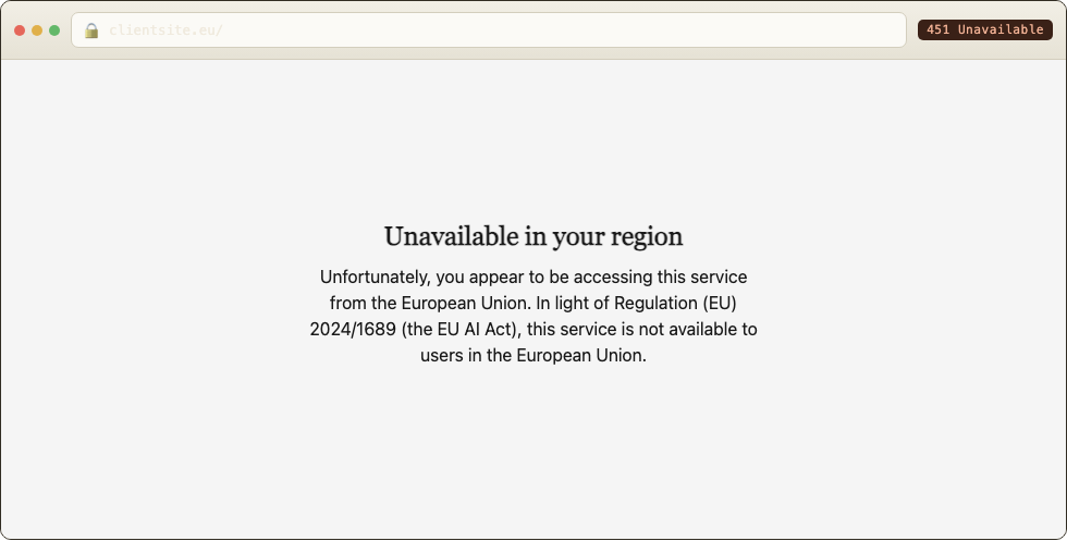 Formal legal notice preset shown to an EU visitor